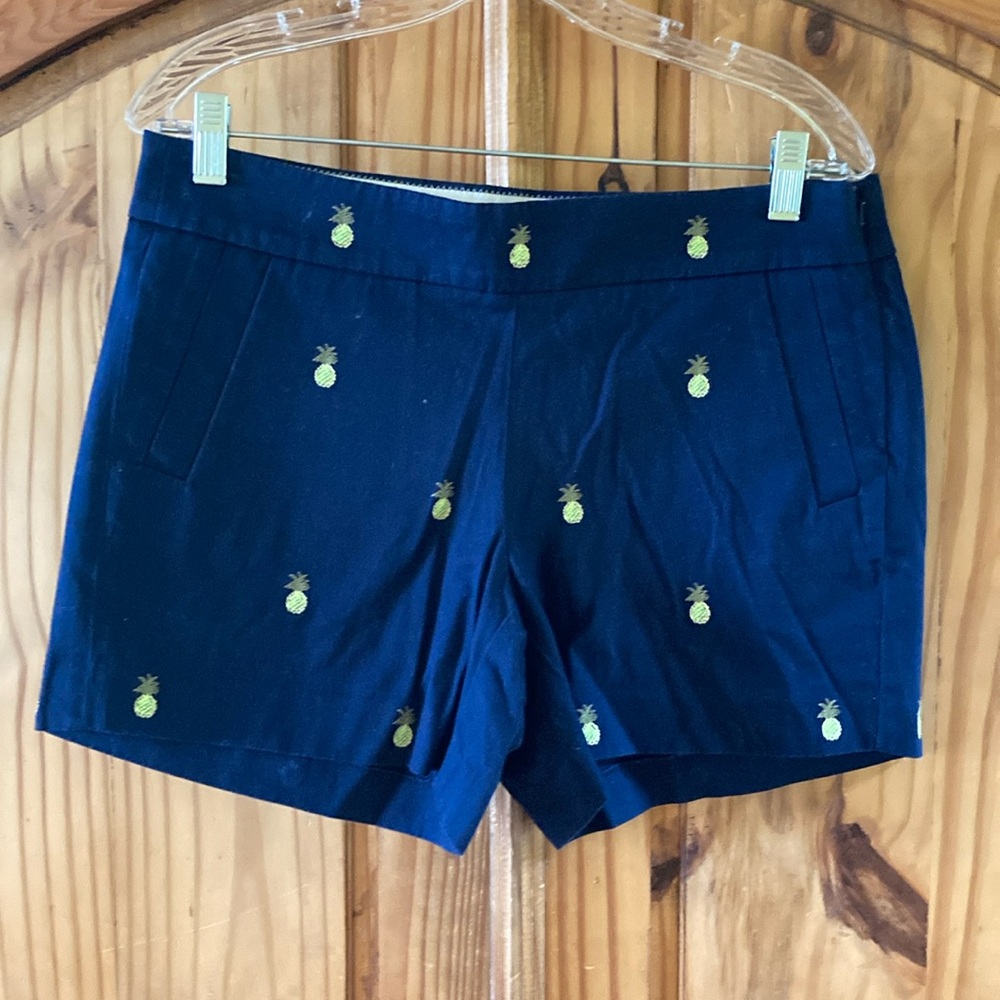 Women J. Crew blue yellow embroidered pineapple shorts size 6
